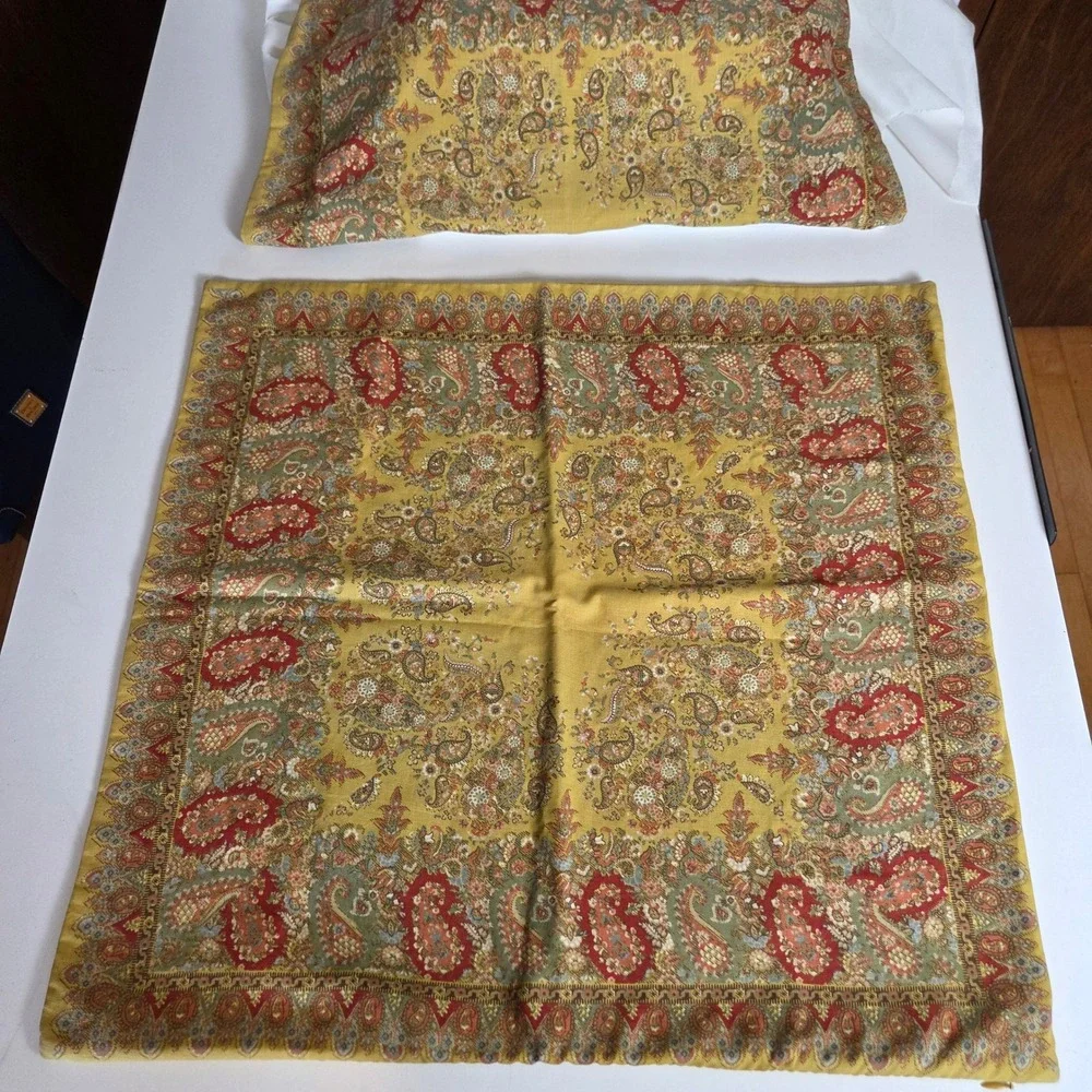 Pottery Barn 24x24 Pillow Covers Set of 2 Mustard Yellow Paisley Boho Classic